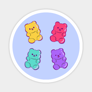 4 colorful cute neon gummy bears with different moods Magnet